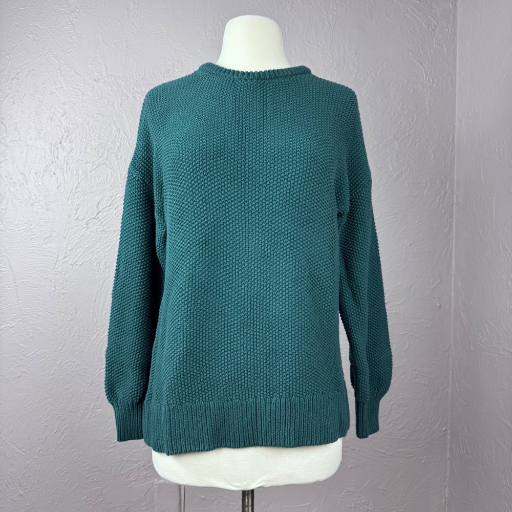 Old Navy small forest green cable knit crew neck fisherman style sweater goblin